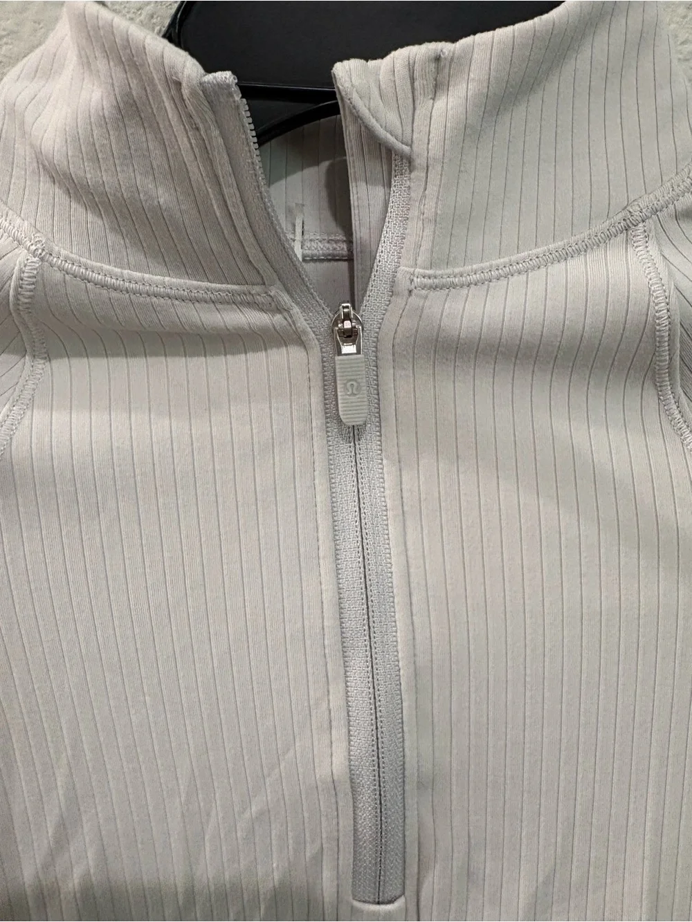 lululemon athletica Light Gray Ribbed Quarter-Zip Crop Pullover